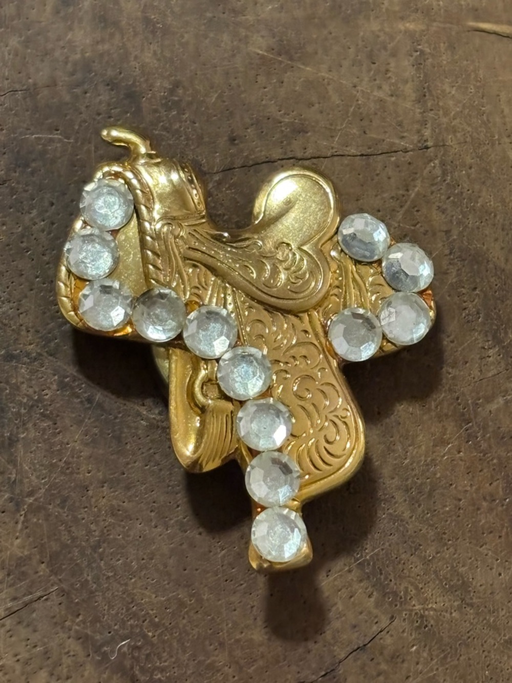 2 Brooches for 30 Vtge Western Gold Tone Saddle Button Cover Rhinestone Cowboy - Picture 1 of 2
